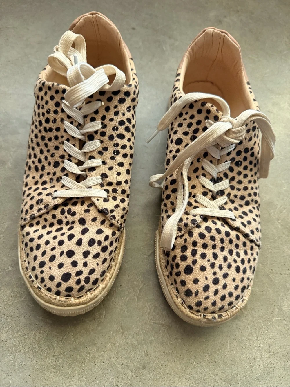 CCOCCI Lucia Cheetah Beige Black Spotted Hemp Lined Soles Women's Sneakers 6.5